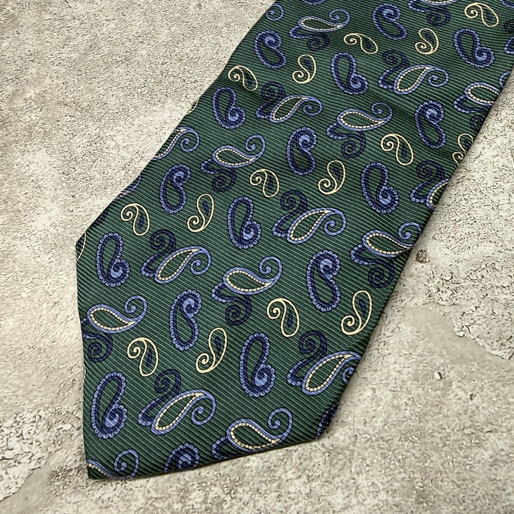 Lands End Necktie Men OS Green Paisley Handsewn Silk Italy